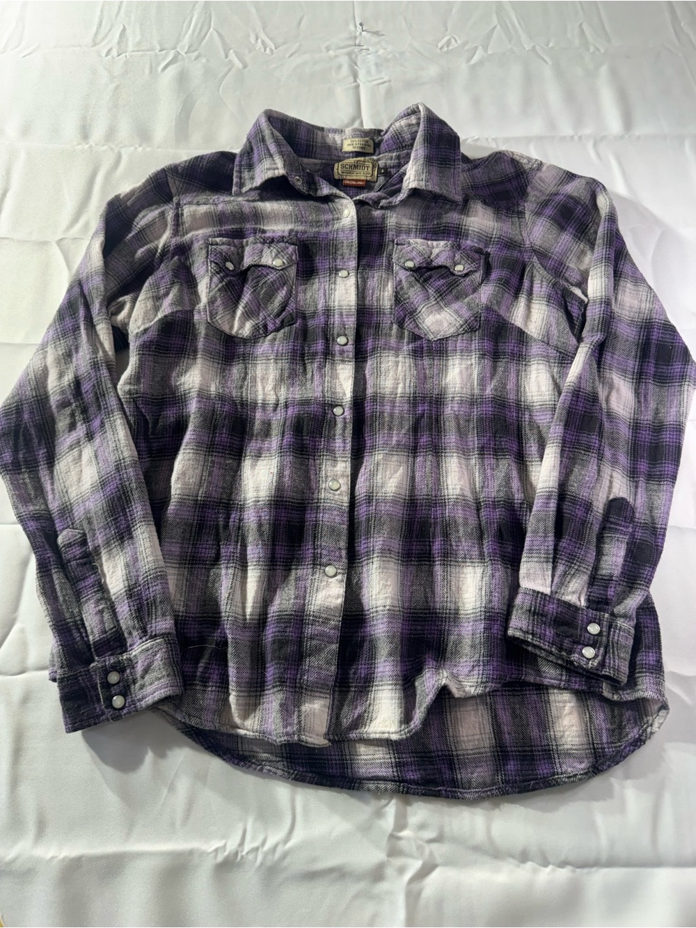 Women’s Large 100% Cotton Purple Plaid Button-Down Shirt by Schmidt